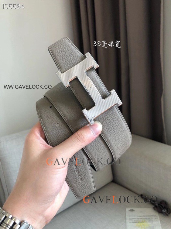 Black and Gray Hermes H Belt - Double Sided Strap 38MM